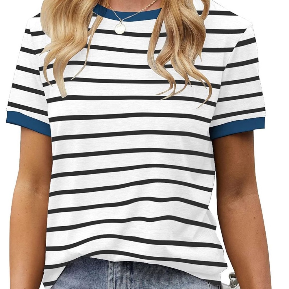 Striped Women's Top with Blue Accents